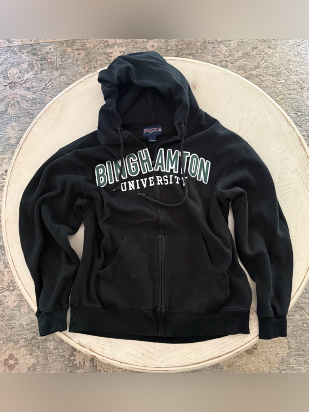 Binghamton University Black zip-up Jansport Hoodie Sweatshirt Unisex Sz Large